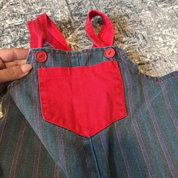 Vintage railroad stripe Overalls with Red Accents - size 18 months - Picture 3 of 6